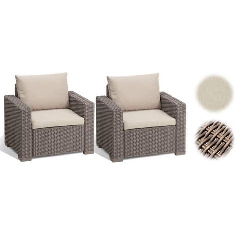 Keter California Set 2 Poltrone in Rattan, Set di 2 Divanetti con Cuscino Incluso Color Cappuccino (1/4)