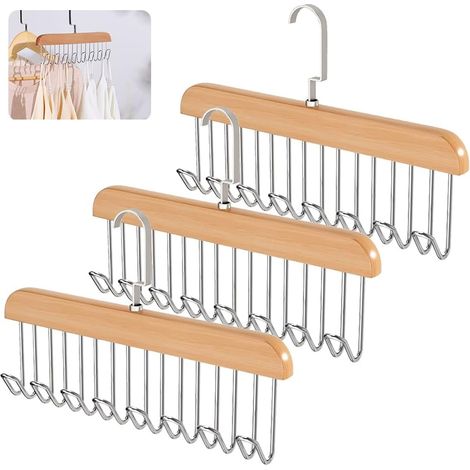 Cintre en Bois pour Cravate,28 cm Porte-Cravates avec 8 Crochets,3 Pièces (1/5)
