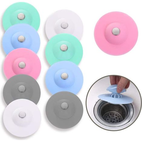 Tapones de silicona universales para bañera, paquete de 10, tapones de desagüe de silicona para lavabos, fregaderos y bañeras — Se utilizan en bañeras, sistemas de drenaje y lavabos. (1/5)