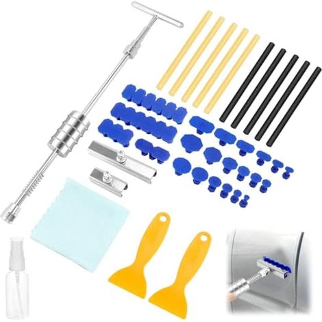 Kit de débosselage de Voiture - Extracteur de Barre en T avec 22 languettes et 10 bâtons de Colle (1/4)