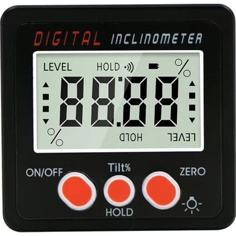Inclinómetro digital, transportador, caja de nivel de 4" y 90°, mira angular, retroiluminación, medidor de bisel, base magnética, medidor en pulgadas/pies, milímetros/metros (in/ft/mm/m) con pilas inc (1/5)
