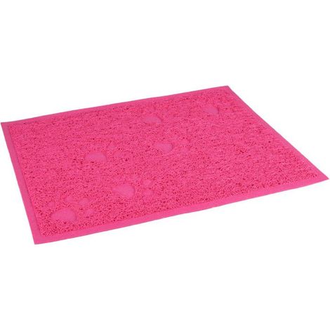 1 tapis rose pour bac à litière pour chat, motif pattes, PVC antidérapant, 30 x 40 cm, idéal devant litière (1/4)