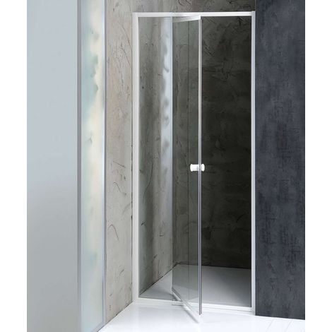 Aqualine Amico - Puerta de ducha plegable 104-122x185 cm, cristal transparente/blanco G100 (1/5)