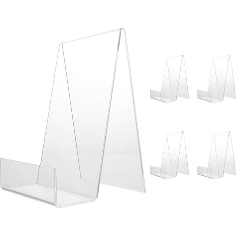 5 pièces présentoirs à livres inclinés en acrylique transparent, 14,5 x 10 x 10,5 cm, support de livre en plastique, présentoir incliné (1/5)