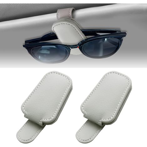 Porte-lunettes pour pare-soleil de voiture, lot de 2, universel, en cuir, magnétique, compatible avec tous types de verres, gris (1/5)