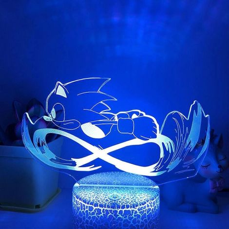 Veilleuse JUSTUP Anime Sonic Électrique en Course, Lampe Illusion 3D avec Télécommande 16 Couleurs, Décoration de Chambre de Garçon (1/5)