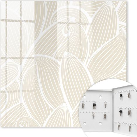 Armoire à clés - (30 cm x 30 cm) - Boîte à clés murale - Coffret de rangement pour clés - Couleur blanche - Ouverture vers la droite - Pour maison et bureau - Motif organique