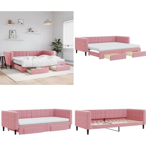 Lit de jour avec gigogne et tiroirs rose 90x200 cm velours - Canapé Lit - Lit Gigogne - Meuble Multifonctionnel - Lit D'appoint - Rangements Intégrés - Home & Living (1/5)