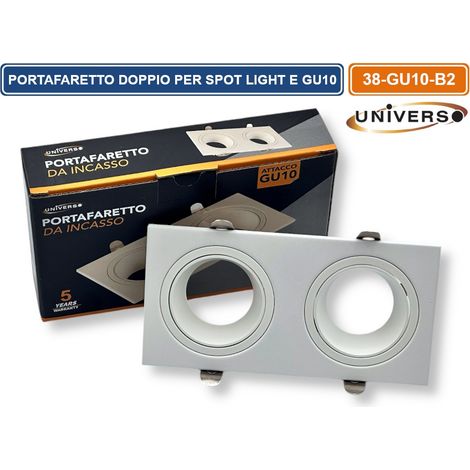 UNIVERSO P38-GU10-B2 PORTAFARETTO DOPPIO RETTANGOLARE IN METALLO ORIENTABILE BIANCO DA INCASSO PER LAMPADINE GU10 GU5.3 (1/5)