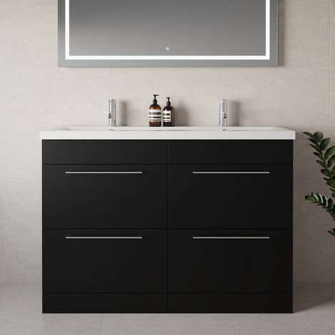 Napoli 390 Matt Black 1200mm 4 Drawer Vanity Unit with Double Glide Basins - 1200mm - Chrome 320mm Handle
