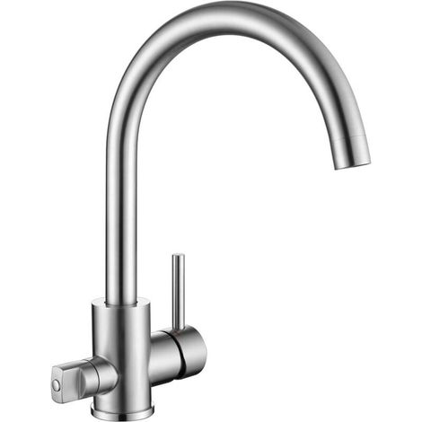 Robinet de Cuisine avec Raccord 3/4" pour Lave-vaisselle, Mitigeur Évier Rotatif à 360°, Robinetterie en Acier Inoxydable SUS304, Aérateur Amovible, Brossé (1/4)