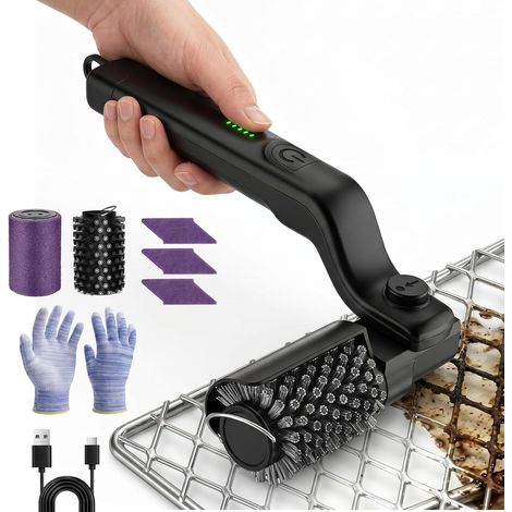 Brosse Barbecue Électrique Rechargeable 3 Vitesses avec Tête Réglable 180° Nettoyeur Grill Sans Fil 90 Min Autonomie IPX7 Étanche Pour Barbecue Gaz Charbon Fumoir Et Grille (1/5)