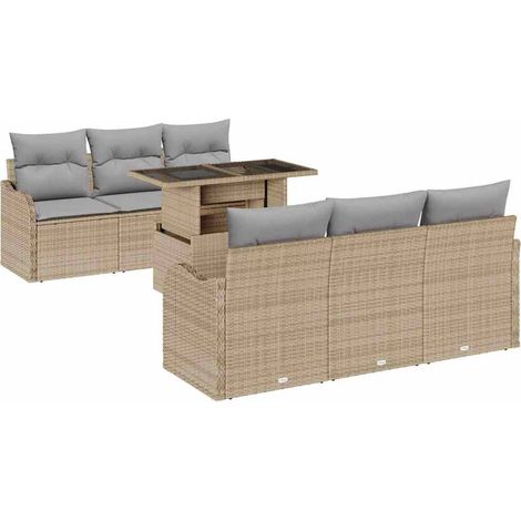 Maison Exclusive - Set Divano da Giardino 7 pcs Beige Rattan in Polipropilene