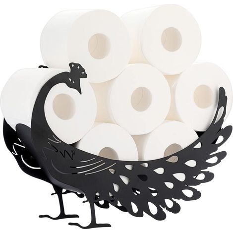 Matte Black Metal Toilet Roll Holder, Animal Style for Bathroom and Kitchen (Peacock) (1/5)