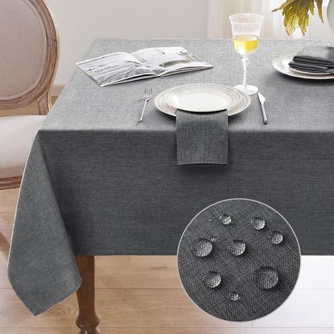 Nappe rectangulaire Anti Tache 240x140 cm nappes en Lin Lavable Gris Effet Tissu Protection de Moderne Table pour Noel, extérieurs, Jardin, Anniversaires, Mariage, Fete (1/3)