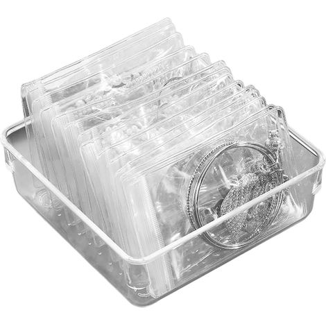 Boîte à bijoux en acrylique avec pochette à bijoux en plastique PVC, transparente, portable, pochette à fermeture éclair pour boucles d'oreilles, bagues, bracelets, colliers, bijoux de voyage (1/5)