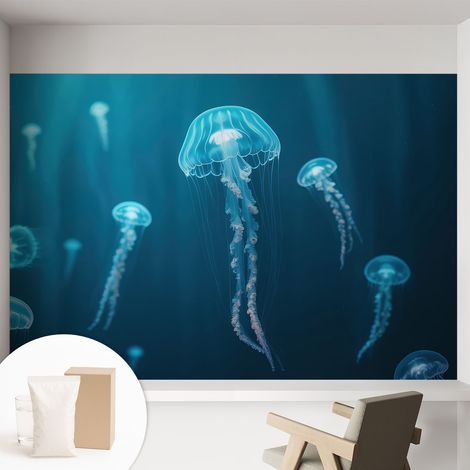 Papier peint intissé mural avec colle pour salon et chambre Décoration murale rapide - Colle incluse gratuite Élégance marine 152x104 cm (1/5)