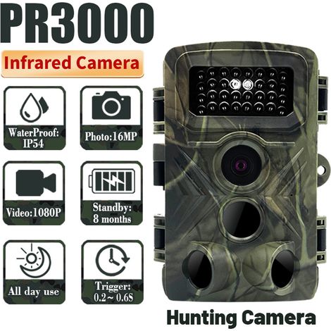 PR3000 Caméra de Chasse 16MP 1080P Vdéo Infrarouge Vision Nocturne, Piège à Caméra de Jardin, Caméra Extérieure (1/5)