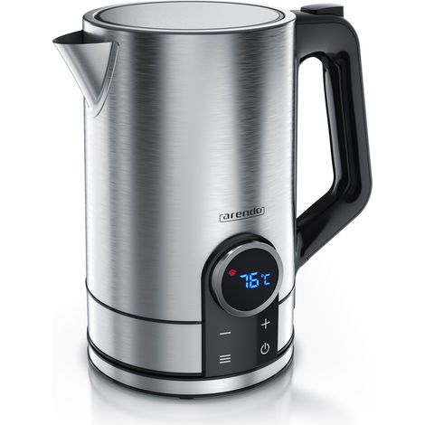 Arendo Wasserkocher Edelstahl, 1,7 Liter 2200W mit Temperatureinstellung und LED-Display, Modell DIVINE, Silber
