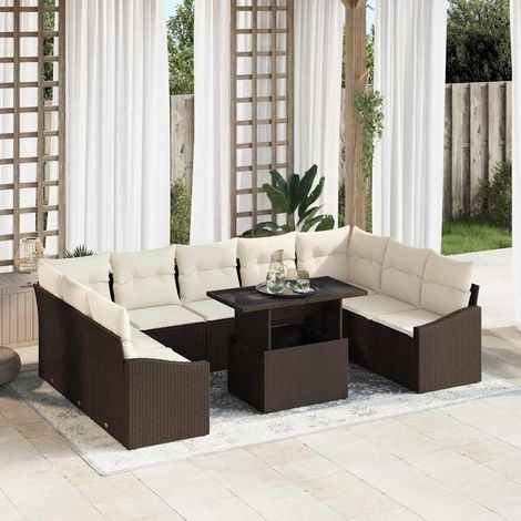 Garten-Sofa-Set mit Kissen mit Speicher 10 pcs Braun und Creme