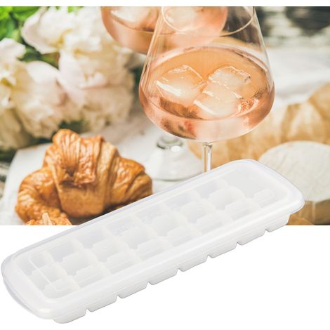 Stampo flessibile in silicone per cubetti di ghiaccio con 24 scomparti, coperchio ermetico e materiale ABS per uso alimentare, dimensioni 25,4x9,9x2,9 cm, colore bianco trasparente, peso 136 g. (1/4)
