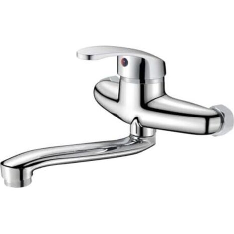 Robinet Cuisine Mur - 360° Pivotant - Eau Chaude Froide - Cuivre Galvanisé - Pour Évier Double - 20 cm (1/4)