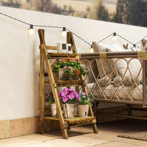 Scaffale per piante Outsunny, supporto per piante da interno, portavaso pieghevole a 3 livelli, in legno di abete, 40 x 37 x 93 cm, portata massima 40 kg, per uso interno, cortile, terrazzo, balcone.