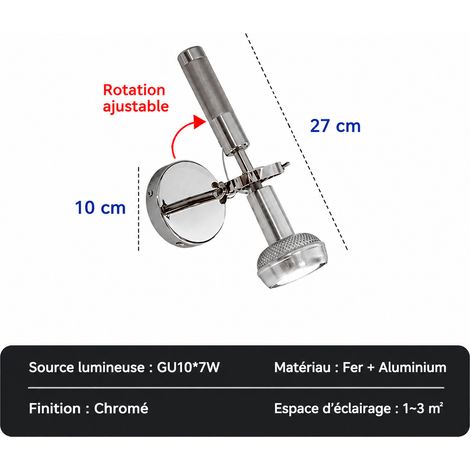 Applique murale Bauhaus orientable chrome petite taille, éclairage LED salon chevet bureau, 35 × 25 × 20 cm, 2 kg – Livraison gratuite