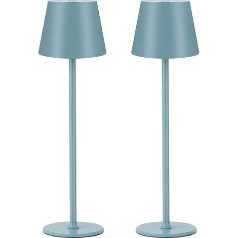 Set mit 2 dimmbaren, kabellosen und wiederaufladbaren LED-Tischlampen, warmweiß (3000 K), für den Innen- und Außenbereich, mit USB-C-Anschluss, aus Eisen, wasserdicht (IP54), blau (1/5)
