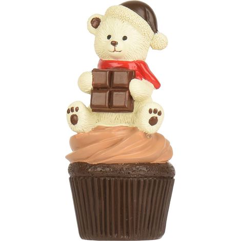 Kaemingk – Figurine ourson assis sur un muffin – Polyrésine blanche, Ø 6 cm, H 13 cm
