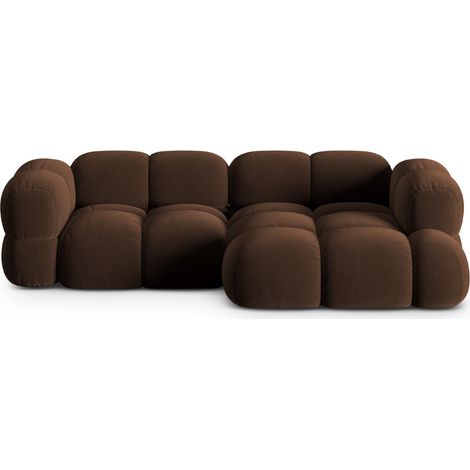 Canapé d'angle droit 3 places en velours chocolat (1/5)