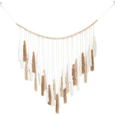 Grande dcoration murale en macram 39 x 43 po Tapisserie tisse Boho Blanc Beige Macromay Dcoration murale avec perle en (1/4)