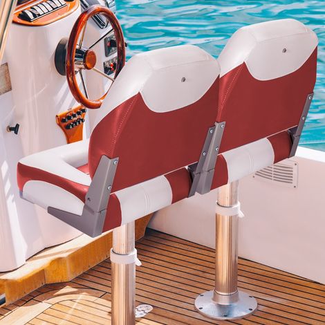 Siège de Bateau 2 pcs avec Mousse Épaisse Charnière en Métal Bleu et Blanc 50x42x52cm Rouge (1/2)