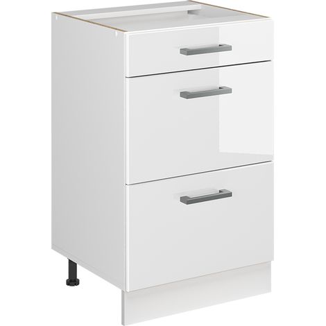 Mobiletto base per cucina R-Line, Bianco lucido/Bianco, 50 cm senza piano di lavoro, Vicco (1/5)