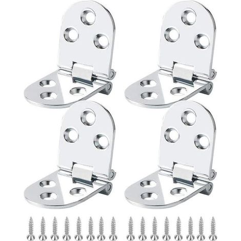 Charnières en acier inoxydable 4 pièces, charnière de meuble en laiton pour table pliante, charnière de meuble, charnière pour armoire, table, table pliante, arrondie, avec vis (argent) (1/4)
