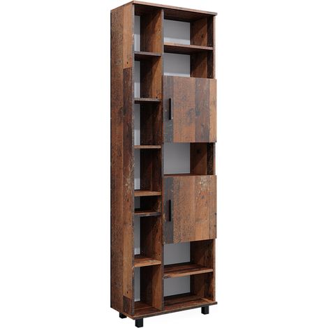Armario de baño Ilias, Roble rústico, 60 x 190 cm con puertas y compartimentos abiertos, Vicco (1/5)