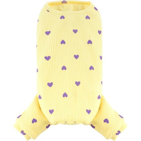 Combinaison Pour Chien Et Chat - Coton Respirant Sans Manches - Motif Coeur - Protection Peau Et Soleil - Taille L Jaune (1/5)