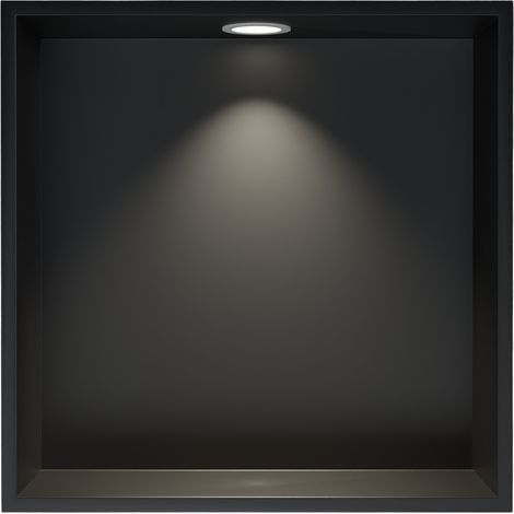 BERNSTEIN - Nicho de ducha en acero inoxidable + foco LED, repisa de ducha empotrada - 30x30x10cm (AlxAnxPr) - Negro, 1x Foco blanco mate