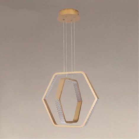 TRADE SHOP - Lampadario A Sospensione Led 48 W Esagonale Effetto Cristallo Moderno Oro 31852 -