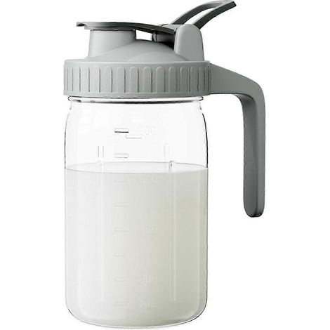 Pichet Mason en verre gris de 950 ml avec couvercle à clapet et bec verseur - Pichet étanche pour la conservation du lait maternel frais, carafe en verre pour thé glacé infusé à froid (1/5)