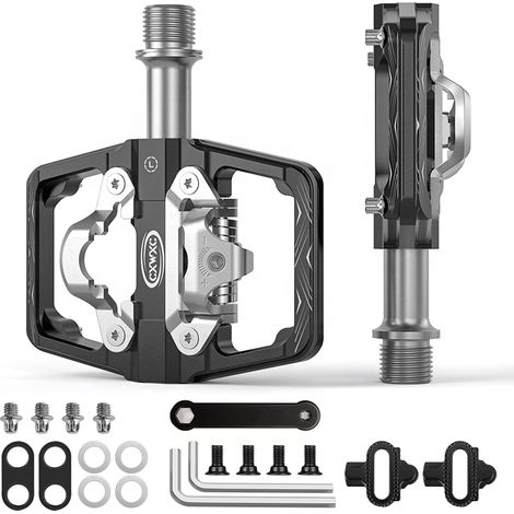 Pédales de vélo plateforme double usage en aluminium, cales SPD, noires CXWXC (1/5)