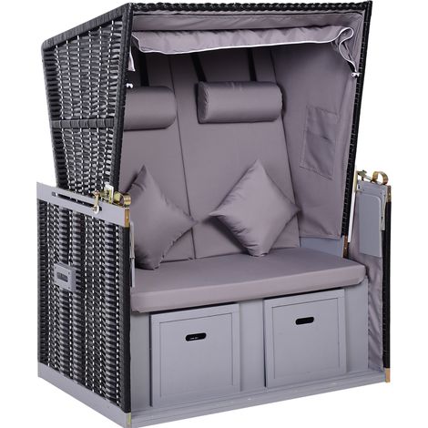 Strandkorb double relax avec toit, pieds relevables, rangement, gris, 118 x 79 x 150 cm (1/5)