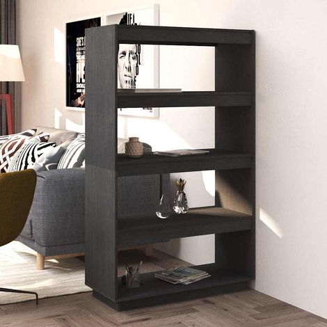 Bibliothèque/Séparateur de pièce Étagère de Rangement - pour Bureau Salon Chambre Cuisine Gris 80x35x135 cm Pin massif BV529026 - BonneVie (1/5)