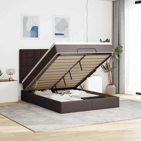 VidaXL Cadre de lit ottoman avec matelas marron foncé 140x200 cm tissu (1/5)