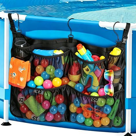 Swimming Pool Storage Bag, Mesh Organizer for Pool Accessories, Removable, Above Ground Pool Mesh Bag for Inflatable Swimming Toys, Black