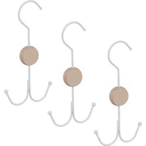Cintre Porte-Ceinture, Lot de 3, Crochet écharpe, Sac, châles, Organiseur Accessoires, métal, Bois, Blanc (1/5)
