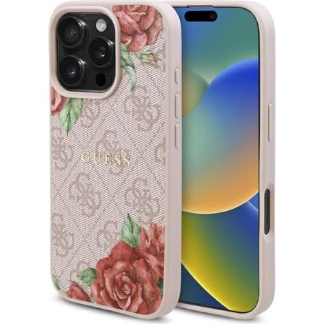 Funda rígida Guess GUHMP16LP4ROPEMCP para iPhone 16 Pro de 6,3 pulgadas, rosa/rosa, 4G, estampado floral, MagSafe (1/5)