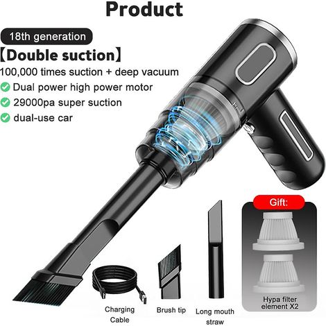 BEBUSINGOTO Aspiradora inalámbrica para coche de 29000 Pa, potente aspirador con colector de polvo, aspiradora de mano inalámbrica para seco y húmedo. (1/5)