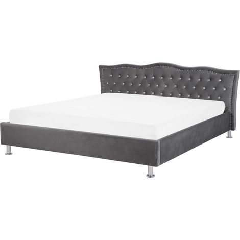 Sommier et Cadre de Lit Double 180 x 200 cm en Velours Gris Foncé Décoratif Metz