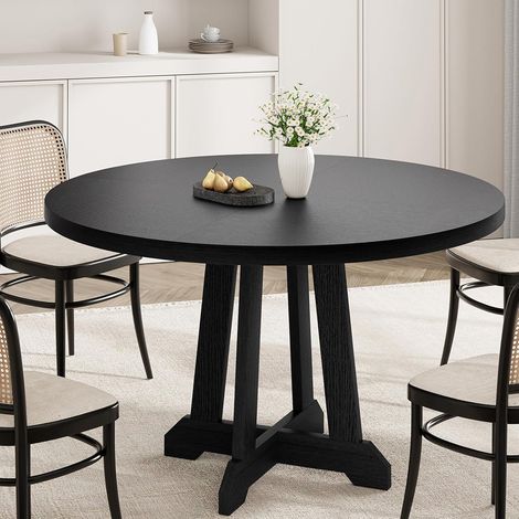 GARVEE -Table Ronde Salle à Manger 120 cm Bois Noir pour 4 à 6 Personnes – Table de Cuisine Moderne(Noir) (1/5)
